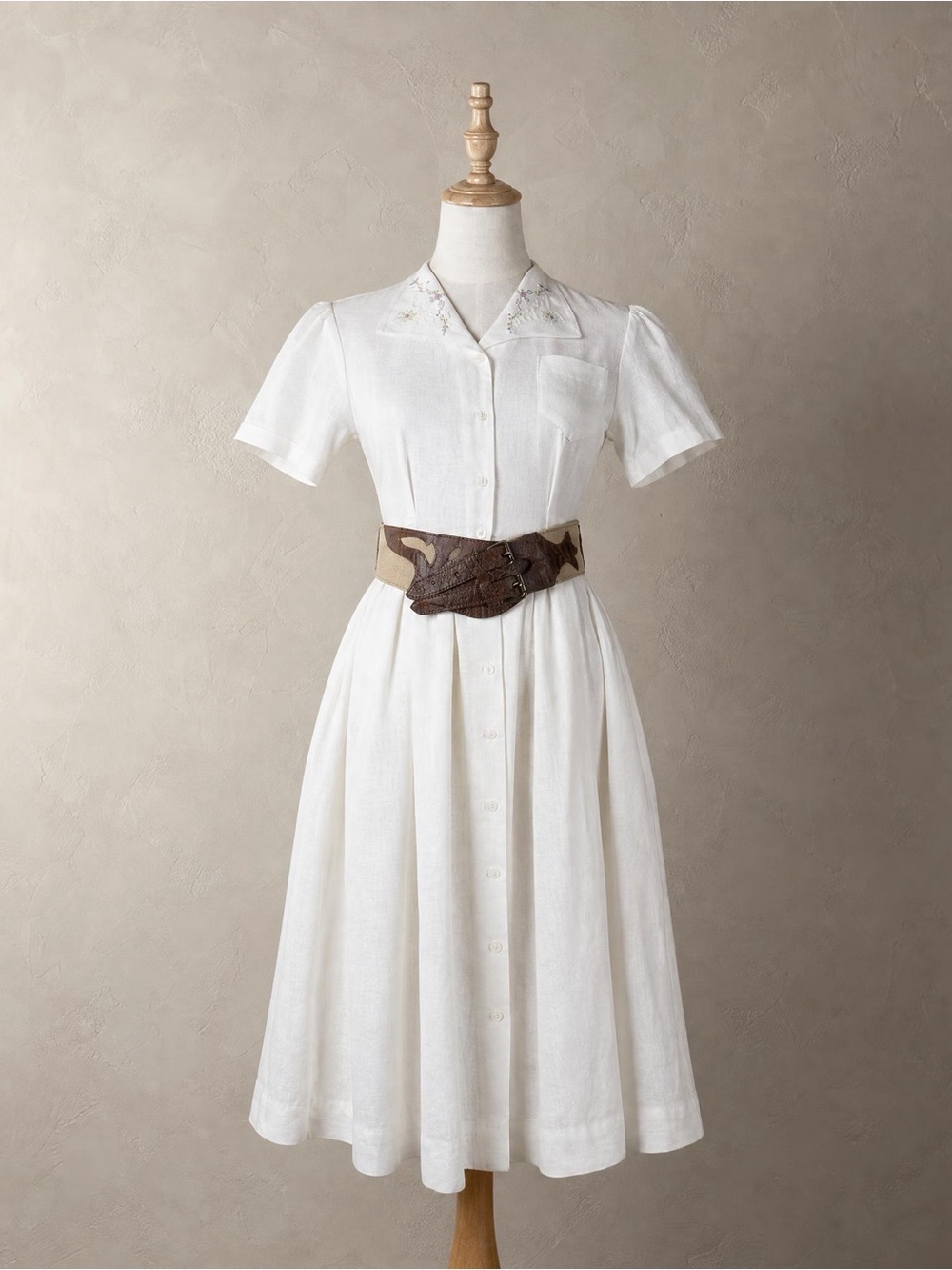 Ralph Lauren c. 1980s Embroidered Handkerchief Collar Day Dress Milk | S